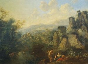 Resting By The Stream by Jan Griffier the Elder