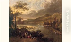 Famille De Bohemiens Devant Un Paysage De La Vallee Du Rhin