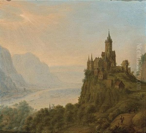 An Extensive Mountainous Landscape With A Castle On A Hill Top - view 1