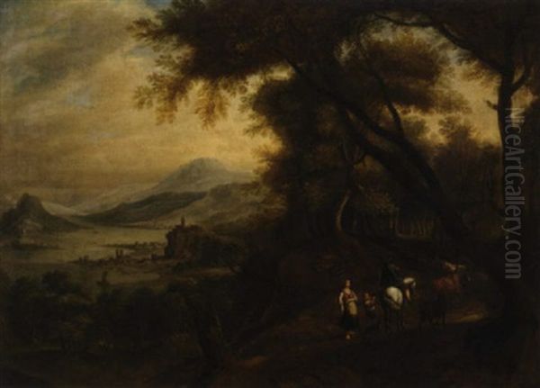 A Rhenish Landscape With Mounted Figures On A Wooded Track - view 1