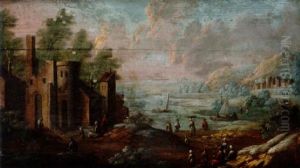 Landskap Med Byggnader Och Figurer