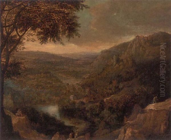 A Rhenish Landscape With Peasants On Mountain Tracks - view 1