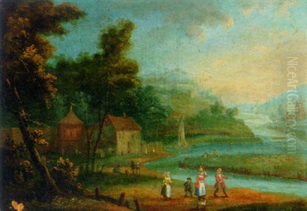 A River Landscape With Villagers In The Foreground - view 1