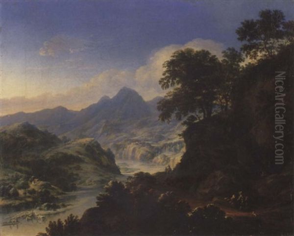 A Rhenish Landscape With Travellers Resting On A Path - view 1