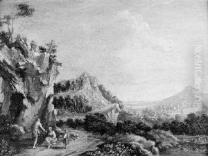 A Mountainous Landscape With Figures On A Path A Mountainous Landscape With Figures On A Path