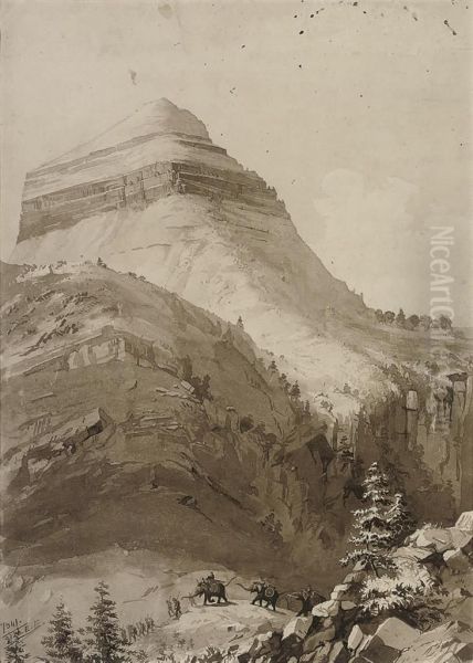 A Column Of Troops With Elephants Passing The Fortress Of Amba Aladjie - view 1