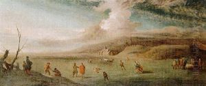Lake Scene With Figures Skating In The Ice, A Castle Beyond by Jan Griffier the Elder