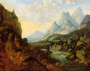 Weite Flusslandschaft Mit Figuren