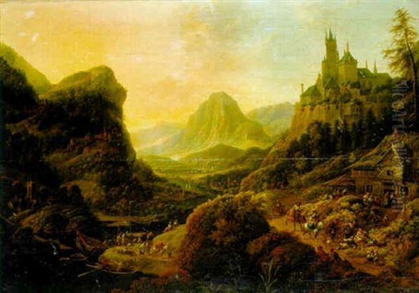 A Rhenish Landscape With Numerous Boats, A Hilltop Castle Beyond - view 1