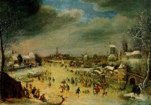 Eisvergnuegen Auf Einem Zugefrorenen Kanal by Jan Griffier the Elder