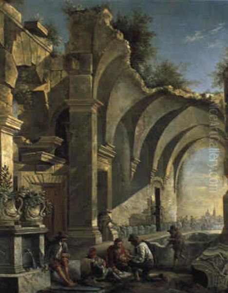 Italienische Ruinenlandschaften Mit Figuren - view 1