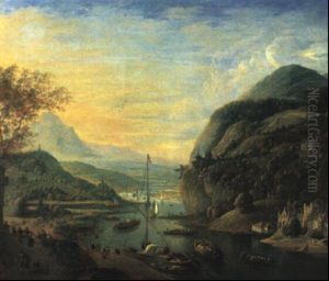 Rheinlandschaft Mit Vielen Booten Und Einem Schlos