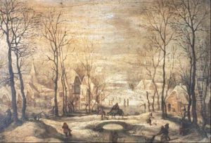 The Flight In Dutch Winter Landscape by Jan Griffier the Elder