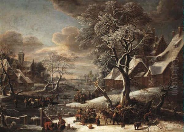 Fugures In A Frozen River Landscape - view 1