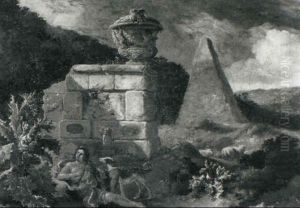 A Shepherd At Rest With A Dog By A Ruin by Jan Griffier the Elder