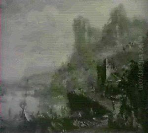 A Rhineland River Scene With Figures Resting By The Roadsidebefore A Ruined Tower by Jan Griffier the Elder