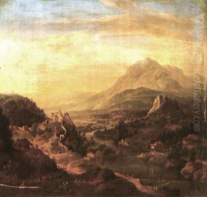 Extensive River Landscape With Mountains In The Distance by Jan Griffier the Elder