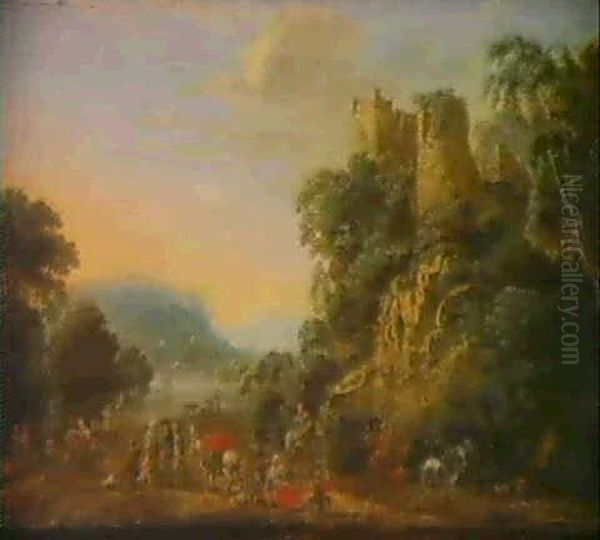 Caravane Passant Pres D'un Chateau Fort Dans La Vallee Du Rhin - view 1