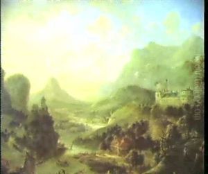 Hugelige Flusslandschaft, In Der Rechten Bildhalfte         Ansteigendes Gebirge.....