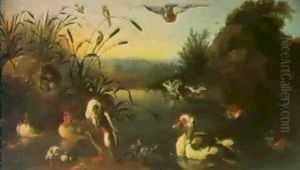 Waterfowl In A River Landscape Waterfowl In A River Landscape