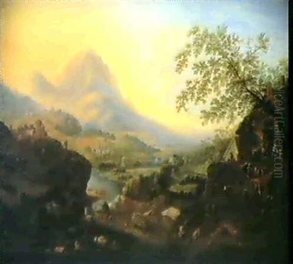 Vaste Paysage Panoramique Avec Sur Le Rhin Et Scene Villageoise - view 1