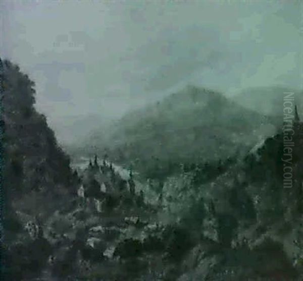 A Rhenish River Valley With Moored Barges Near A Castle. - view 1