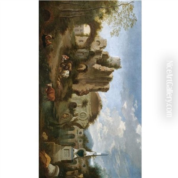 An Italianate Landscape With Figures Amongst Classical Ruins - view 1