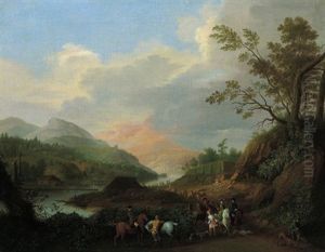 Rheinlandschaft Mit Eleganten Reitern by Jan Griffier the Younger