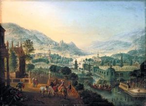 A Capriccio River Landscape With Elegant Figures On A Terrace Overlooking Pleasure Gardens