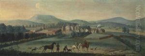 A View Of The Ruined Westby Hall, Yorkshire, With A Hunting Party In The Foreground by Robert Griffier