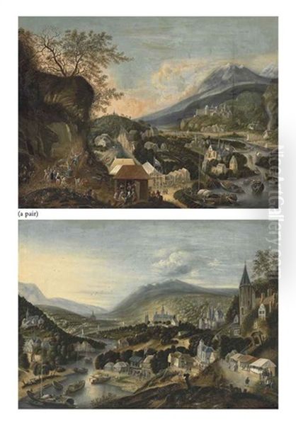 A Rhenish River Landscape With Peasants Merrymaking (+ A Rhenish River Landscape With Shipping And Figures Conversing By A Market; 2 Works) - view 1