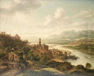 A Rhenish River Landscape With Figures by Robert Griffier