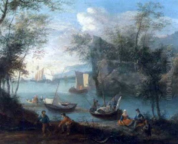 Paysage Fluvial Anime De Pecheurs - view 1