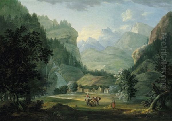 Hochgebirgslandschaft Mit Rastenden Reitern Und Maultieren - view 1