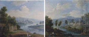 Extensive Rhenish Landscape With Figures by Robert Griffier