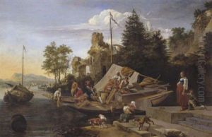 Fluslandschaft Mit Korbflechtern Fluslandschaft Mit Korbflechtern