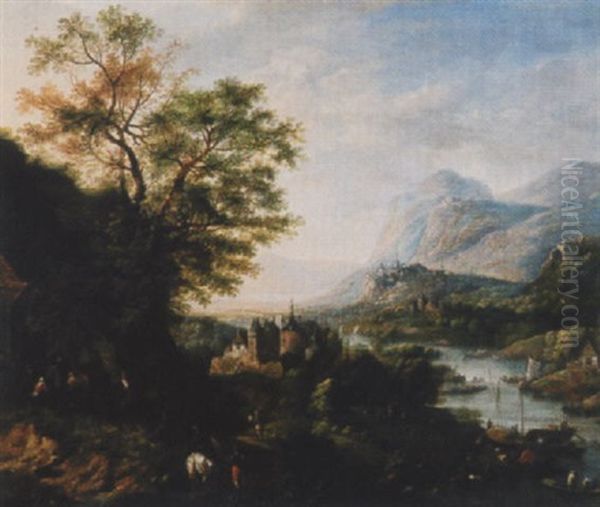 Rheinlandschaft Mit Schiffen Und Figurenstaffage - view 1