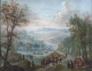 Weite, Bewaldete Landschaft Mit Reisenden, Jagern Und Einem Zigeunerlager