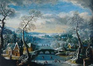Paysage D'hiver Avec Patineurs