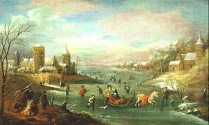 Winterlandschaft Mit Pferdeschlitten Auf Einem Flus