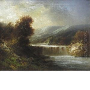 Falls In A Mountainous Landscape by Thomas Bailey Griffin