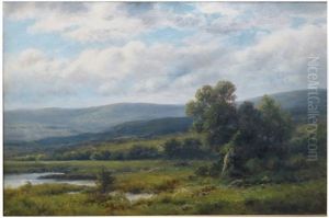 Summer Landscape With Pond And Distant Hills by Thomas Bailey Griffin