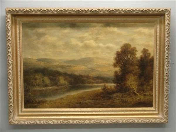 Landscape, River Valley With Mountains In Background With Stormy Skies - view 1