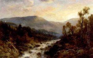 Rushing Rapids In A River Landscape by Thomas Bailey Griffin