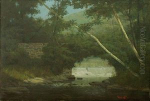 Summer Landscape With Waterfall by Walter Griffin