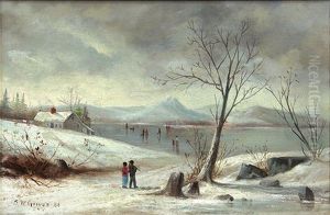 Winter Scene With Skaters On The Lake (white Mountains, New Hampshire) by Samuel W. Griggs