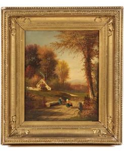 Country Lane With Cottage And Figures by Samuel W. Griggs