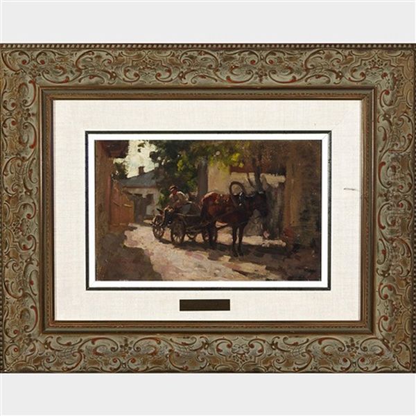 Farmer And Cart In A Shaded Village Lane - view 1