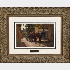 Farmer And Cart In A Shaded Village Lane by Nicolae Grigorescu