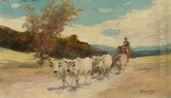 Reiter Mit Einer Kuhherde In Einer Landschaft - view 1